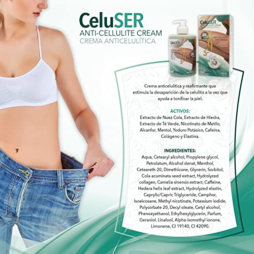 CELUSER CREMA ANTICELULÍTICA - Revolucionaria crema anticelulítica 500 ml - Reduce y previene la acumulación de grasa en caderas y muslos - *Mejor crema anticelulítica 2022* - Resultados en 20 dias