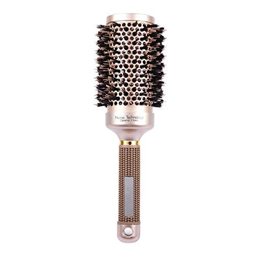 Cepillo de pelo redondo de cerda de jabalí seco de 53 mm Nano Technology Cerámica Cepillo de pelo iónico para mujer, secado por soplado, peinado, rizado, dorado (2.1 pulgadas)