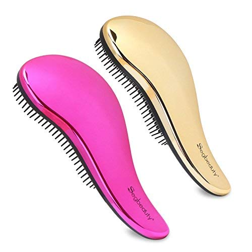 Cepillo desenredante 2pcs, Segbeauty masaje cepillo de pelo enredado peine aplicar para mojado seco cabello rizado para mujeres hombres adultos niños (rojo y dorado)