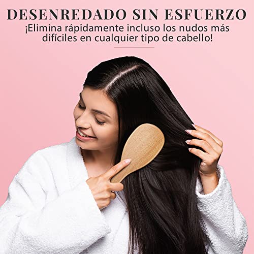 Cepillo madera para el cabello, cepillo plano para mujeres con cerdas suaves - Cepillo desenredante de haya sostenible para todo tipo de cabellos - Rosa dorado - Lily England