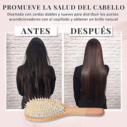 Cepillo madera para el cabello, cepillo plano para mujeres con cerdas suaves - Cepillo desenredante de haya sostenible para todo tipo de cabellos - Rosa dorado - Lily England