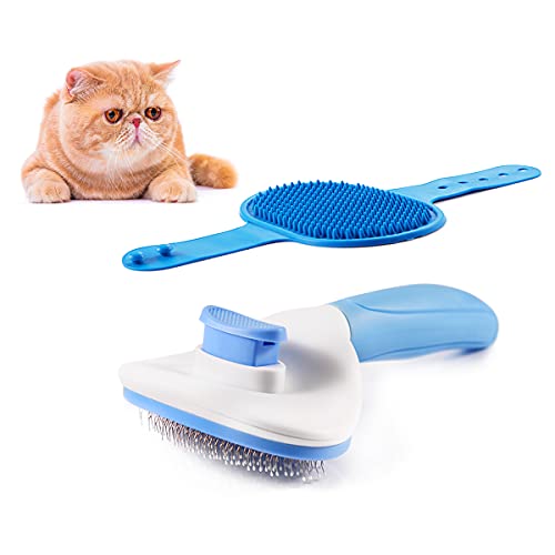 Cepillo para Perros Gatos Quita pelos Mascota Juego de 2 piezas(Azul)Puede Eliminar Eficazmente las Pelusas que se Cayeron El mango Ajustable es Adecuado para Perros y Gatos de corto y pelo largo