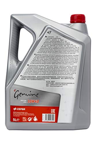 CEPSA GENUINE 10W40 MAX 5L - Lubricante semisintético para vehículos gasolina y diésel