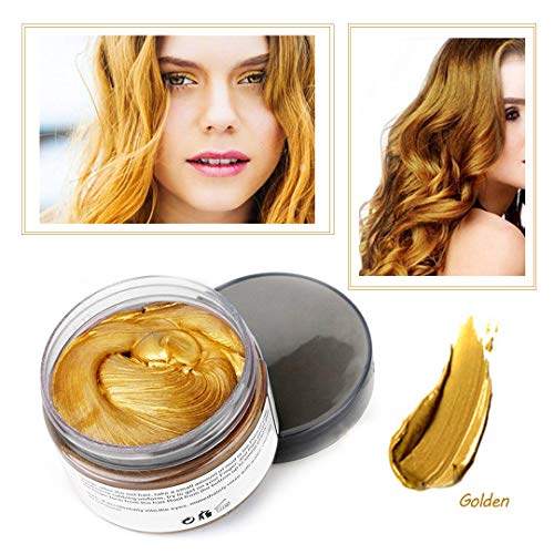 Cera de Color Para el Cabello, Tinte de Cabello Temporal Mujer y Hombre, Cera Pelo DIY, Fórmula Planta Lavable Cera de Peinado Natural Mate 4.23 OZ - Dorado