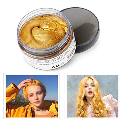 Cera de Color Para el Cabello, Tinte de Cabello Temporal Mujer y Hombre, Cera Pelo DIY, Fórmula Planta Lavable Cera de Peinado Natural Mate 4.23 OZ - Dorado