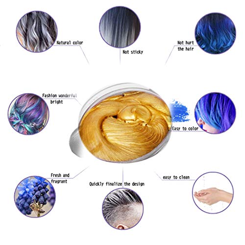 Cera de Color Para el Cabello, Tinte de Cabello Temporal Mujer y Hombre, Cera Pelo DIY, Fórmula Planta Lavable Cera de Peinado Natural Mate 4.23 OZ - Dorado