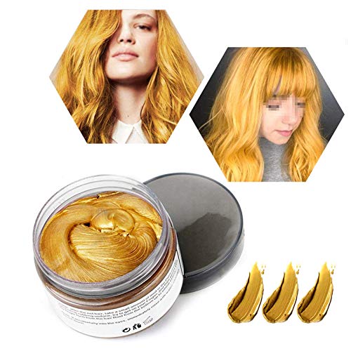 Cera de Color Para el Cabello, Tinte de Cabello Temporal Mujer y Hombre, Cera Pelo DIY, Fórmula Planta Lavable Cera de Peinado Natural Mate 4.23 OZ - Dorado