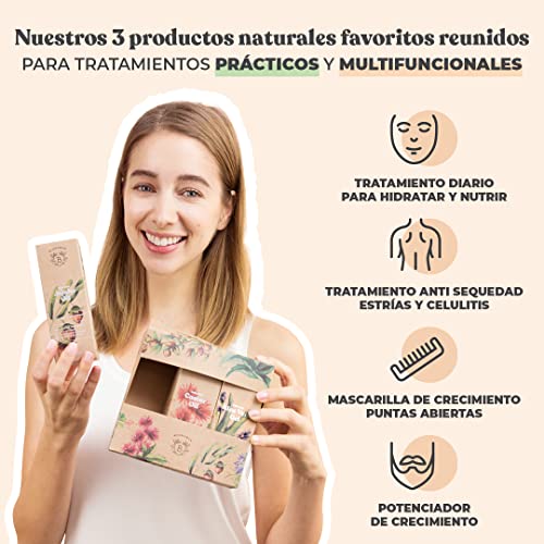 CESTA DE REGALO PARA MUJER | Gel Aloe Vera Puro, Aceite de Ricino y Aceite de Jojoba Orgánico | Productos naturales en una linda caja | Regalos de cumpleaños originales a precio especial (3x100ml)