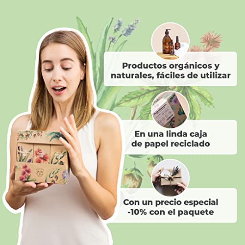 CESTA DE REGALO PARA MUJER | Gel Aloe Vera Puro, Aceite de Ricino y Aceite de Jojoba Orgánico | Productos naturales en una linda caja | Regalos de cumpleaños originales a precio especial (3x100ml)