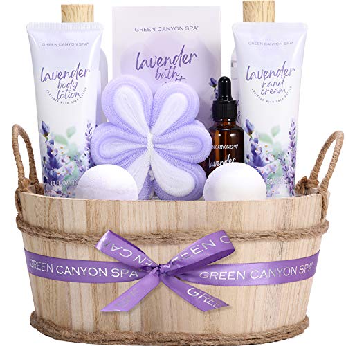 Cestas de Regalo para Mujer, Green Canyon Spa Set de Baño Mujer 11 Piezas Fragancia de Lavanda Incluye Loción Corporal, Gel de Ducha, Crema de Manos Caja SPA Regalo para Cumpleaños, Navidad o Festival