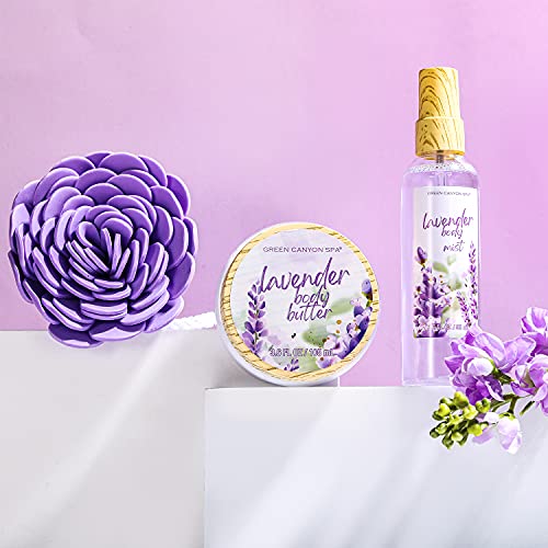 Cestas de Regalo para Mujer, Green Canyon Spa Set de Baño Mujer Caja SPA Regalo a Aroma de Lavanda con 10 Piezas Set de Spa para Hogar Relajante Incluye Gel de Ducha, Bombas de Baño, Loción Corporal