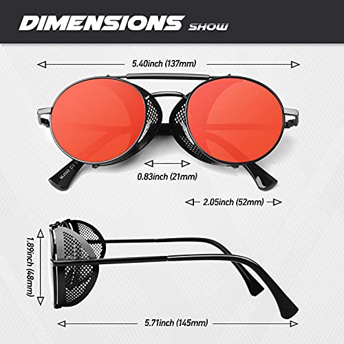 CGID E92 Steampunk estilo retro inspirado círculo metálico redondo gafas de sol polarizadas para hombre mujer Negro Rojo