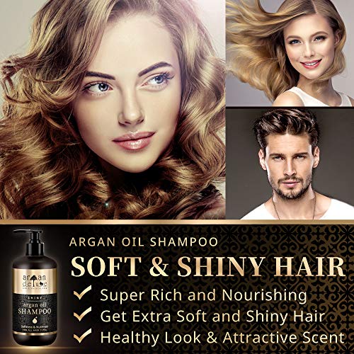 Champú Argan Deluxe 300 ml. - FORMULACIÓN MEJORADA - Con Aceite de Argán altamente hidratante, para un cuidado diario del cabello aportando suavidad y brillo.