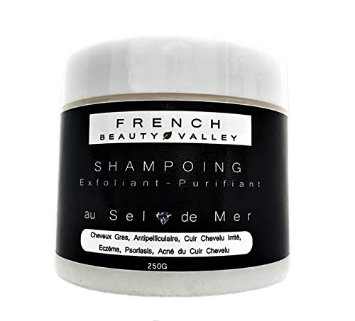 CHAMPÚ DE SAL MARINA EXFOLIANTE PURIFICANTE, ANTICASPA, PARA EL CABELLO GRASO, LUCHA CONTRA LAS IRRITACIONES Y PICAZON DEL CUERO CABELLUDO, LA PSORIASIS, EL ECZEMA, EL ACNE DEL CUERO CABELLUDO. 250G