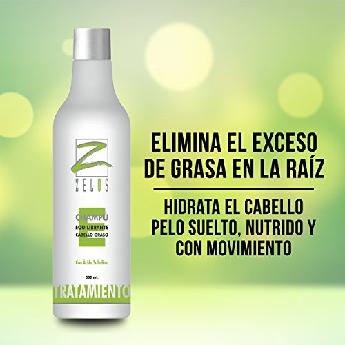 Champú Para Pelo Graso Equilibrante - 500ml - Con Ácido Salicílico - Elimina el exceso de grasa en la raíz - Controla el Ph del Cuero Cabelludo - Antigrasa - Uso Profesional - Zelos