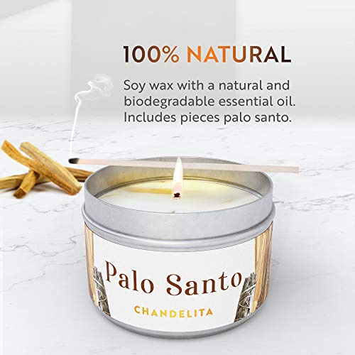 Chandelita Vela Aromática de Palo Santo para Purificar la Energia, Sanar y Limpiar Espiritualmente, con Cera de Soja para Relajación, Meditación y Sanación de Chakras o como Decoración para el Hogar