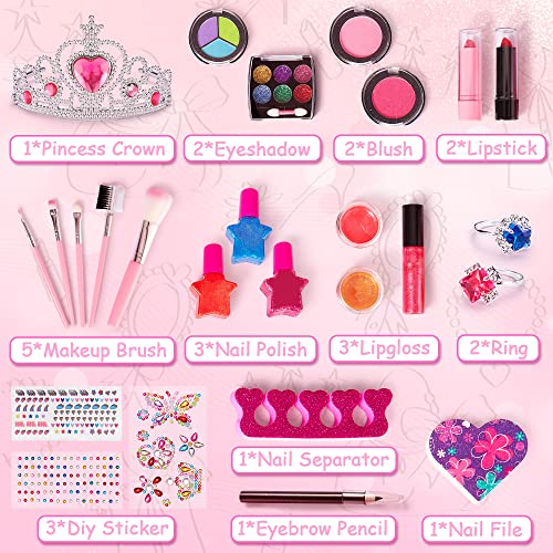 Chennyfun 26 Piezas Set de Maquillaje Niñas, Maletin Maquillaje Niñas, Juguetes Niña de Maquillaje, Juego de Maquillaje Lavables, Kids Makeup Blush Set Regalo para Niñas