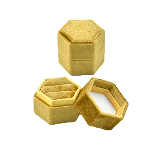 chenpaif Velvet Double Ring Box, Hexagon Velvet Ring Bearer Box - Premium Gorgeous Vintage Double Ring Display Holder con Tapa Desmontable para Propuesta, Compromiso, Ceremonia de Boda (Amarillo) G73