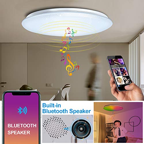 CHYSONGOODS 45W Φ40cm Plafón De Techo LED Compatible Con Alexa Google Assistant Altavoz Bluetooth WIFI Musica Mando RGB Regulable Cambia De Color Para Dormitorio Juvenil Niños Cocina Baño