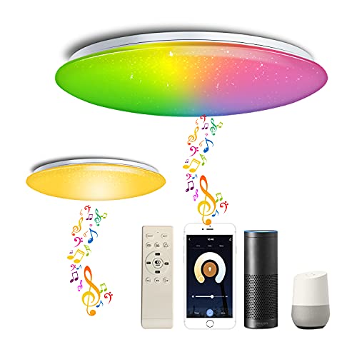 CHYSONGOODS 45W Φ40cm Plafón De Techo LED Compatible Con Alexa Google Assistant Altavoz Bluetooth WIFI Musica Mando RGB Regulable Cambia De Color Para Dormitorio Juvenil Niños Cocina Baño