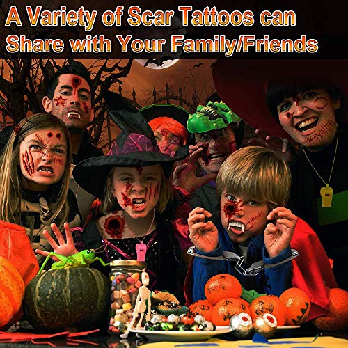 Cicatrices Halloween, Pegatinas Halloween, Tatuajes Temporales, 10 Hojas,Halloween Zombie Cicatrices Tatuajes Pegatinas con Falso Scab Sangre Especial Fx Costume Maquillaje Props