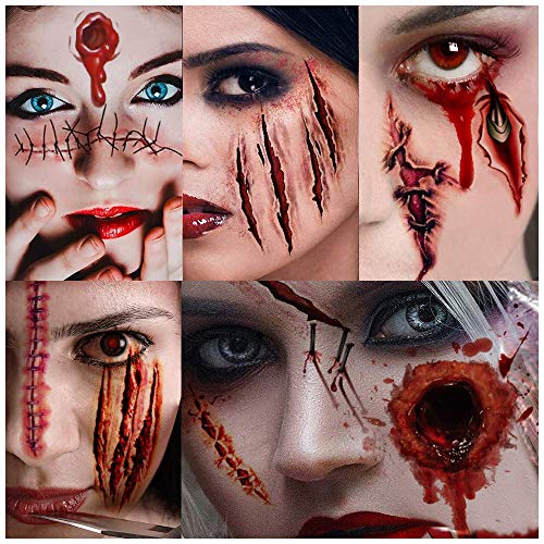 Cicatrices Halloween, Pegatinas Halloween, Tatuajes Temporales, 10 Hojas,Halloween Zombie Cicatrices Tatuajes Pegatinas con Falso Scab Sangre Especial Fx Costume Maquillaje Props