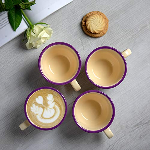 City to Cottage® Morado y Crema | Patrón Lavanda | Hecho a Mano por Diseñadores | Cerámica Única de 9oz/250ml | Taza de Café Capuchino con Plato | Regalo