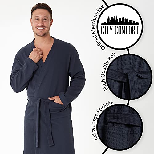 CityComfort Albornoz Hombre, Bata De Casa 100% Algodón, Albornoz Hombre Ducha M - 3XL (Azul Marino, M)