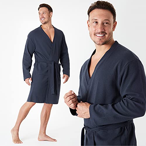 CityComfort Albornoz Hombre, Bata De Casa 100% Algodón, Albornoz Hombre Ducha M - 3XL (Azul Marino, M)