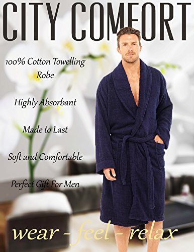 CityComfort Albornoz Hombre Ducha, Ropa Hombre Algodón 100%, Bata Hombre Invierno Talla M - 4XL (M/L, Azul Marino)