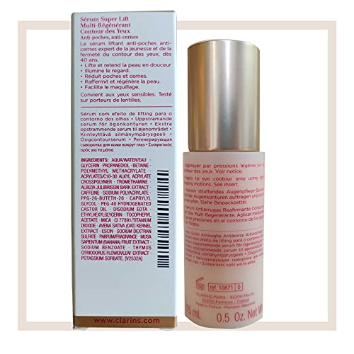 CLARINS PARIS Extra Reafirmante Suero Perfeccionador de Lifting de Ojos | Objetivos Ojos y Puffiness 15 ml | Clarins Sérum Super Lift Contour Des Yeux Multi-régénérant Anti-poches, Anti-cernes