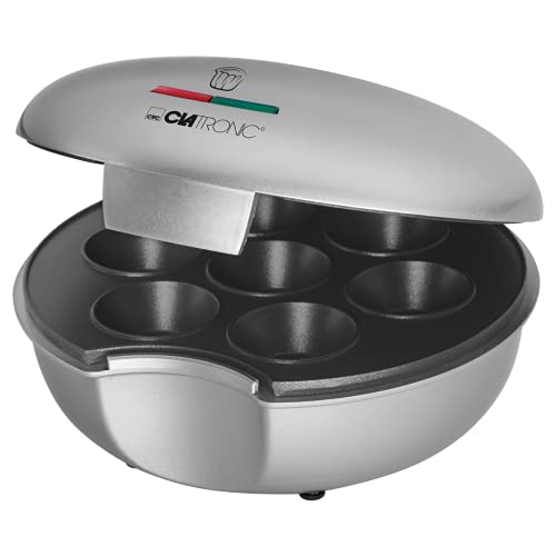 Clatronic MM 3496 - Máquina de hacer magdalenas muffins cupcakes, placa antiadherente, 900 W, color plateado