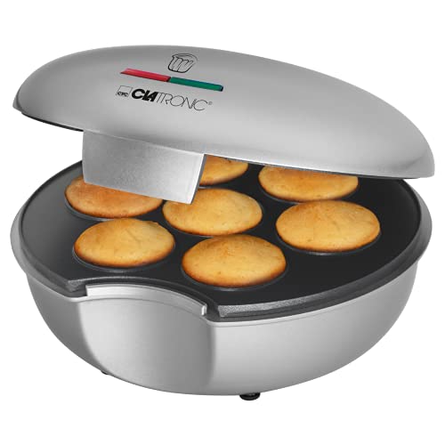 Clatronic MM 3496 - Máquina de hacer magdalenas muffins cupcakes, placa antiadherente, 900 W, color plateado