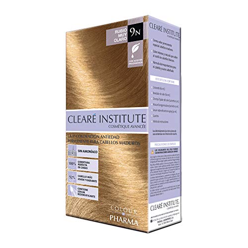 CLEARÉ INSTITUTE Colour Pharma|Tinte Sin Ppd Ni Amonicaco | Coloración Antiedad | 00% Cobertura De Canas Rebeldes, Con Serum Redensificante | | 80Ml, 9N. Rubio Muy Claro