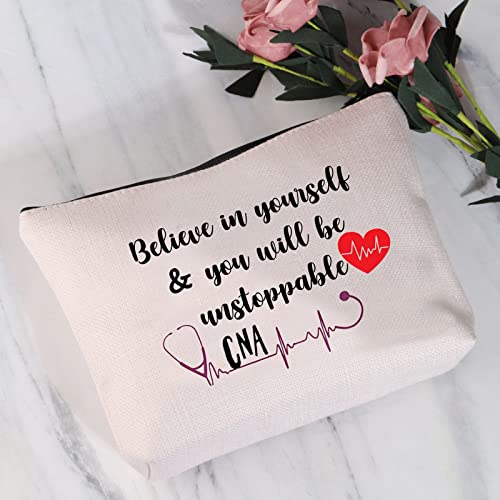 CNA Gifts Certified Nursing Assistant Gifts CNA Graduates Gift Believe in Yourself CNA Heartbeat Nurse Cosmetic Bag Escuela de enfermería CNAS Regalos de graduación, beige, Maletín de belleza