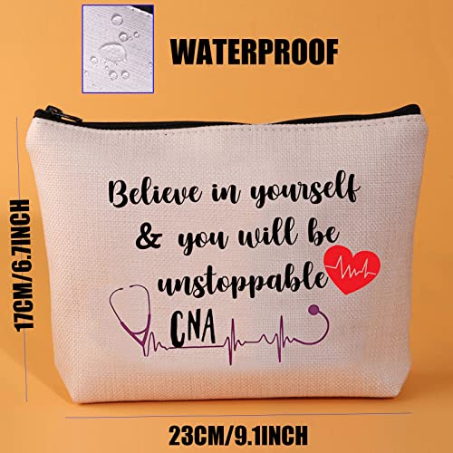 CNA Gifts Certified Nursing Assistant Gifts CNA Graduates Gift Believe in Yourself CNA Heartbeat Nurse Cosmetic Bag Escuela de enfermería CNAS Regalos de graduación, beige, Maletín de belleza