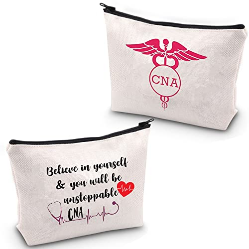 CNA Gifts Certified Nursing Assistant Gifts CNA Graduates Gift Believe in Yourself CNA Heartbeat Nurse Cosmetic Bag Escuela de enfermería CNAS Regalos de graduación, beige, Maletín de belleza