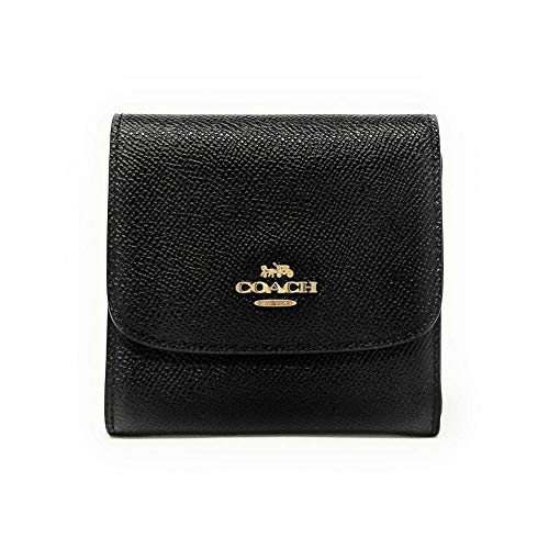 COACH Cartera pequeña en cuero Crossgrain F87588, Black, S, Minimalista