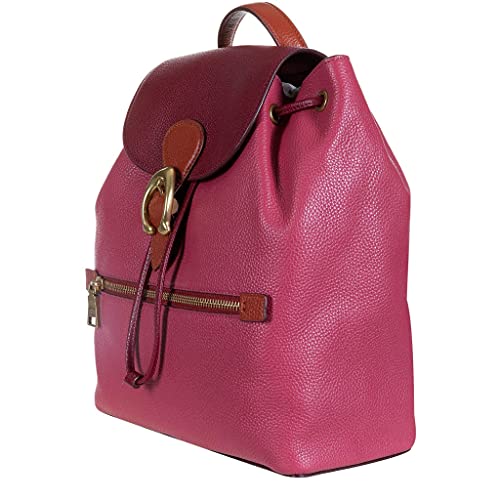 Coach Mochila Evie para mujer, cierre de cordón, piel martillada, fucsia, 21 x 20 x 11 cm