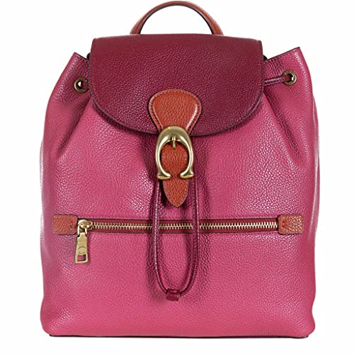 Coach Mochila Evie para mujer, cierre de cordón, piel martillada, fucsia, 21 x 20 x 11 cm