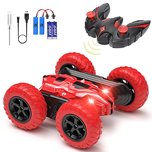 Coche teledirigido 360 ° Doble Giro Lateral 2.4GHz RC Radio Control de Alta Velocidad 4WD Coche de Acrobacias con Dos baterías Recargables Coches de Juguete para niños de 6 7 8 9 12 años de Edad