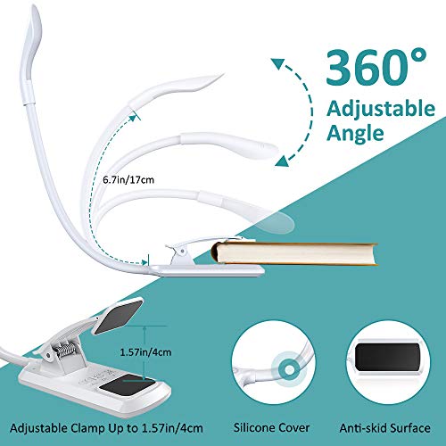 Cocoda Luz Lectura, Lampara Lectura de 360° Flexible con 3 Modos, 7 LED Lampara Pinza Brillo Ajustable con USB Recargable, Sensor Táctil, Luz Nocturna para Leer Libros en la Cama, Kindle