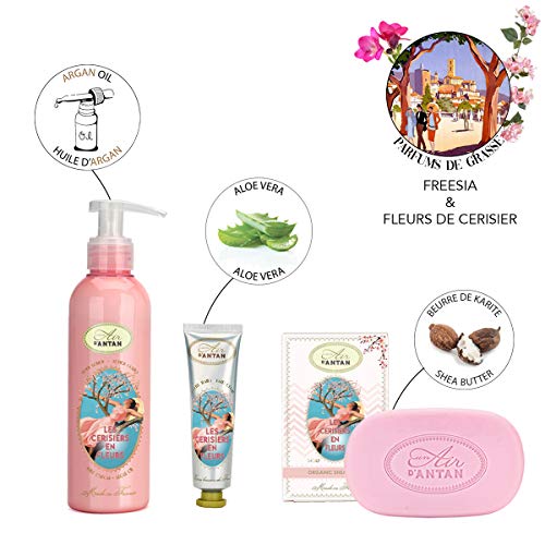 Cofre Regalo Mujer: 1 Jabon 100g, 1 Crema Corporal 200ml,1 Crema de Manos 25ml / Un Air d’Antan® /Perfume: Flor De Cerezo & Freesia/Caja Bonita/Belleza Mujer/Regalo Original/Caja De Jabon