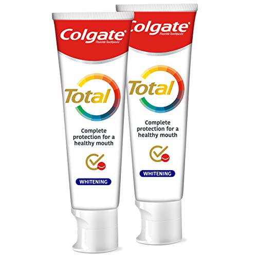 Colgate Total Blanqueador, Pasta de Dientes Blanqueante con Ingredientes Antibacterianos, Pack 2 Uds x 75 ml