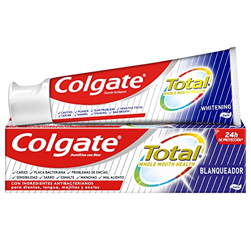 Colgate Total Blanqueador, Pasta de dientes blanqueante con Ingredientes Antibacterianos , Pack 4 Uds x 75ml