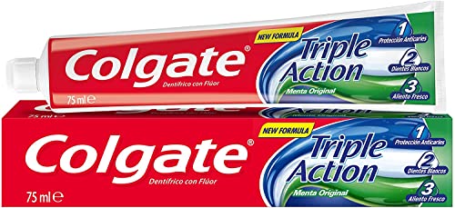 Colgate Triple Acción, Pasta de Dientes con Flúor, Protección Anticaries, Dientes más Blancos, Aliento Fresco, Pack 6 Uds x 75ml