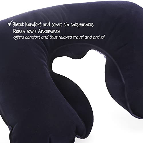 com-four® 2X Almohada Cervical Inflable para el Cuello - Práctico Cojín Reposacabezas para Inflar - Almohadilla de Viaje Ideal para el Camino (2 Piezas - Azul)