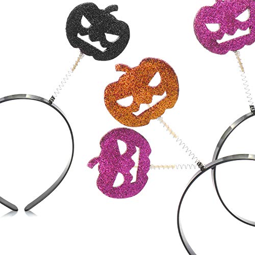 com-four® 3x Cinta de pelo de calabaza Motivo de calabaza para Halloween - Cinta de pelo de calabaza para niños y adultos - Diadema para el Carnaval, Mardi Gras, Halloween (naranja. púrpura. negro)