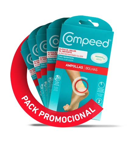 Compeed Ampollas Medianas, 2 Apósitos Hidrocoloides - Pack De 5 (total Apósitos), Cuidado De Pies, Alivio Del Dolor, Dimensiones: 4,2 Cm X 6,8 Cm 200 G, Turquesa, 10 Unidad