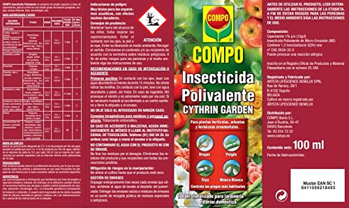 COMPO Cythrin Garden Insecticida Polivalente, Para plantas hortícolas, arbustos y ornamentales, Control de plagas más habituales, Apto para jardinería exterior doméstica, 100 ml